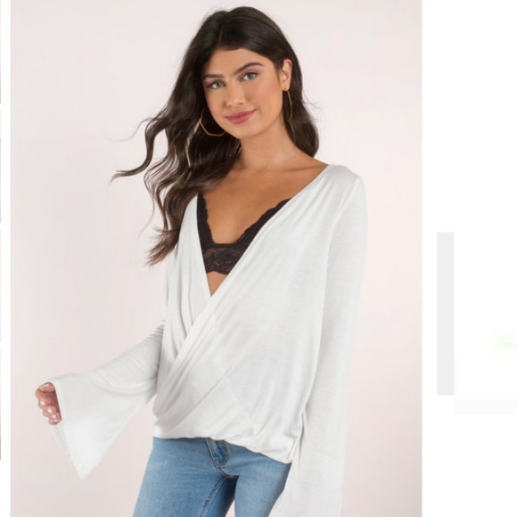 TOBI "LOOK AT THE LIGHT" IVORY WHITE LONG BELL-SLEEVE BLOUSE TOP - Picture 3 of 10